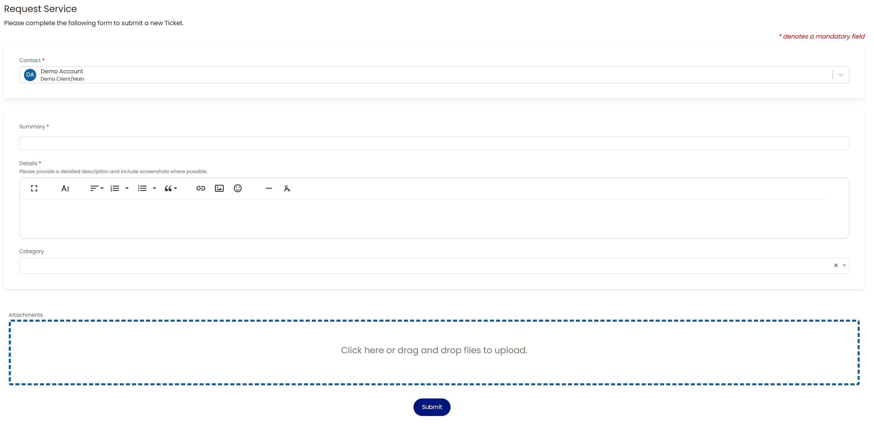 Service request form
